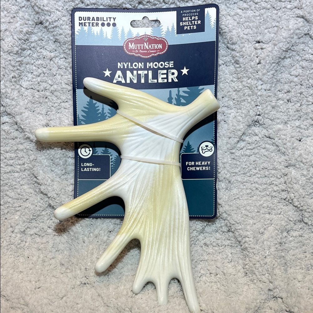 Mutt Nation Nylon Moose Antler Chew Toy - White and Cream